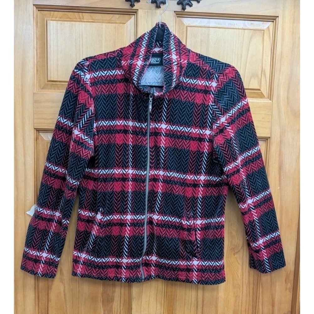 Onque Casual Women's Medium Jacket Athletic Full Zip Plaid Fleece Coat